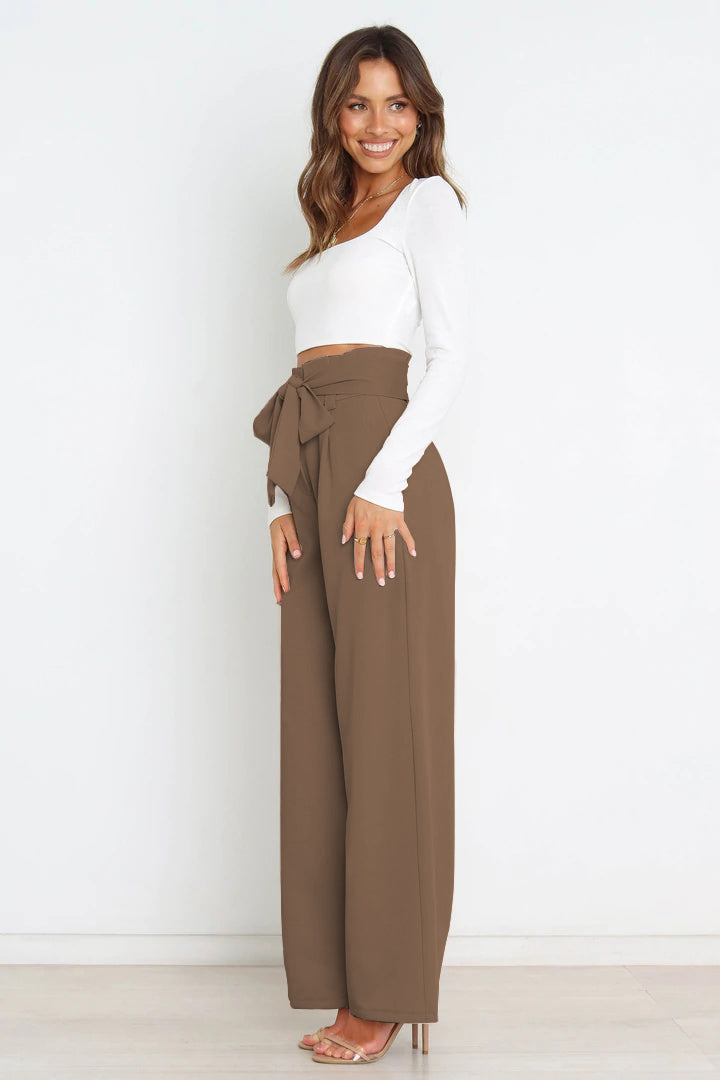 Effortless Wide Leg Pants for Women with High Waist Paperbag Belted Tapered Relaxed Style