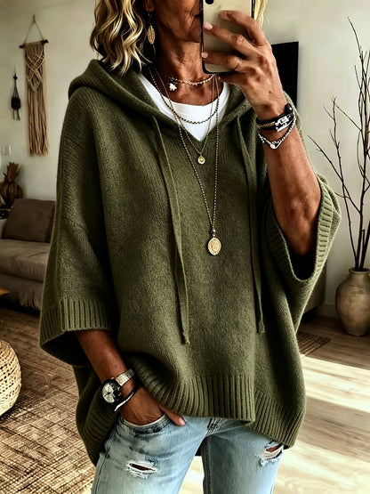 Comfortable Knit Oversized Hoodie for Women with Hooded Neck Half Sleeve Batwing Relaxed Style