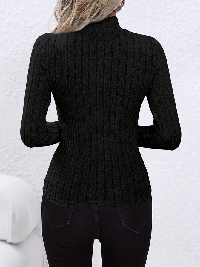 Comfortable Ribbed Knit Sweatshirt for Women with Mock Neck Long Sleeve Fitted Casual Style