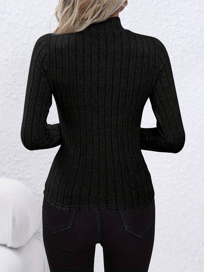 Comfortable Ribbed Knit Sweatshirt for Women with Mock Neck Long Sleeve Fitted Casual Style
