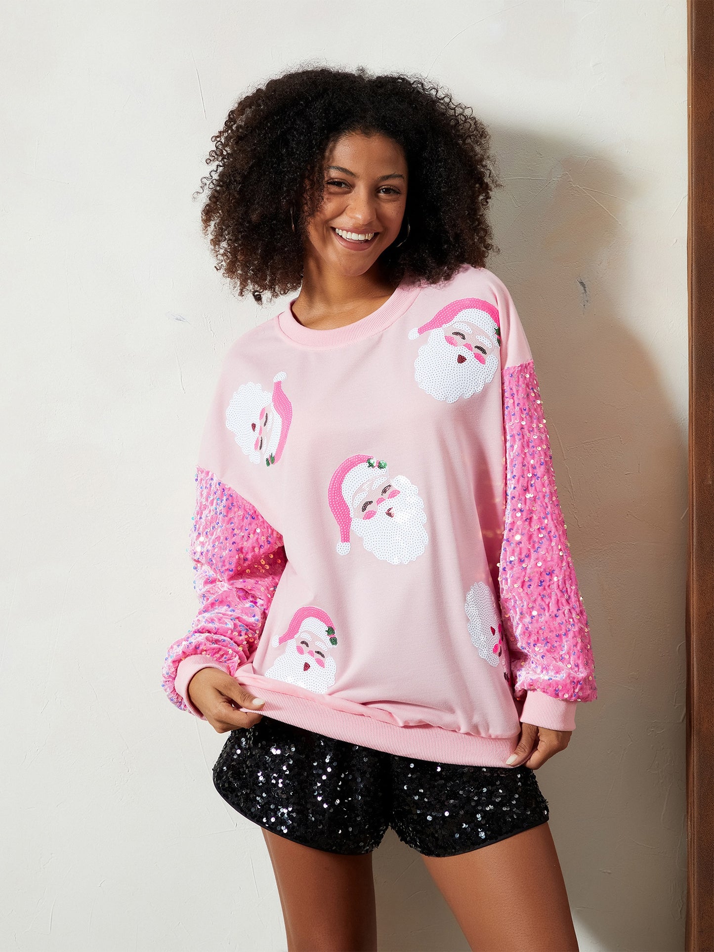 Comfortable Sequin Christmas Tacky Sweater for Women with Crew Neck Long Sleeve Santa Oversized Knit Style