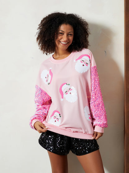 Comfortable Sequin Christmas Tacky Sweater for Women with Crew Neck Long Sleeve Santa Oversized Knit Style