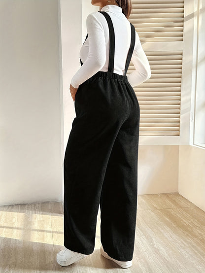 Effortless Corduroy Maternity Overalls for Women with Square Neck Sleeveless Wide Leg Relaxed Style