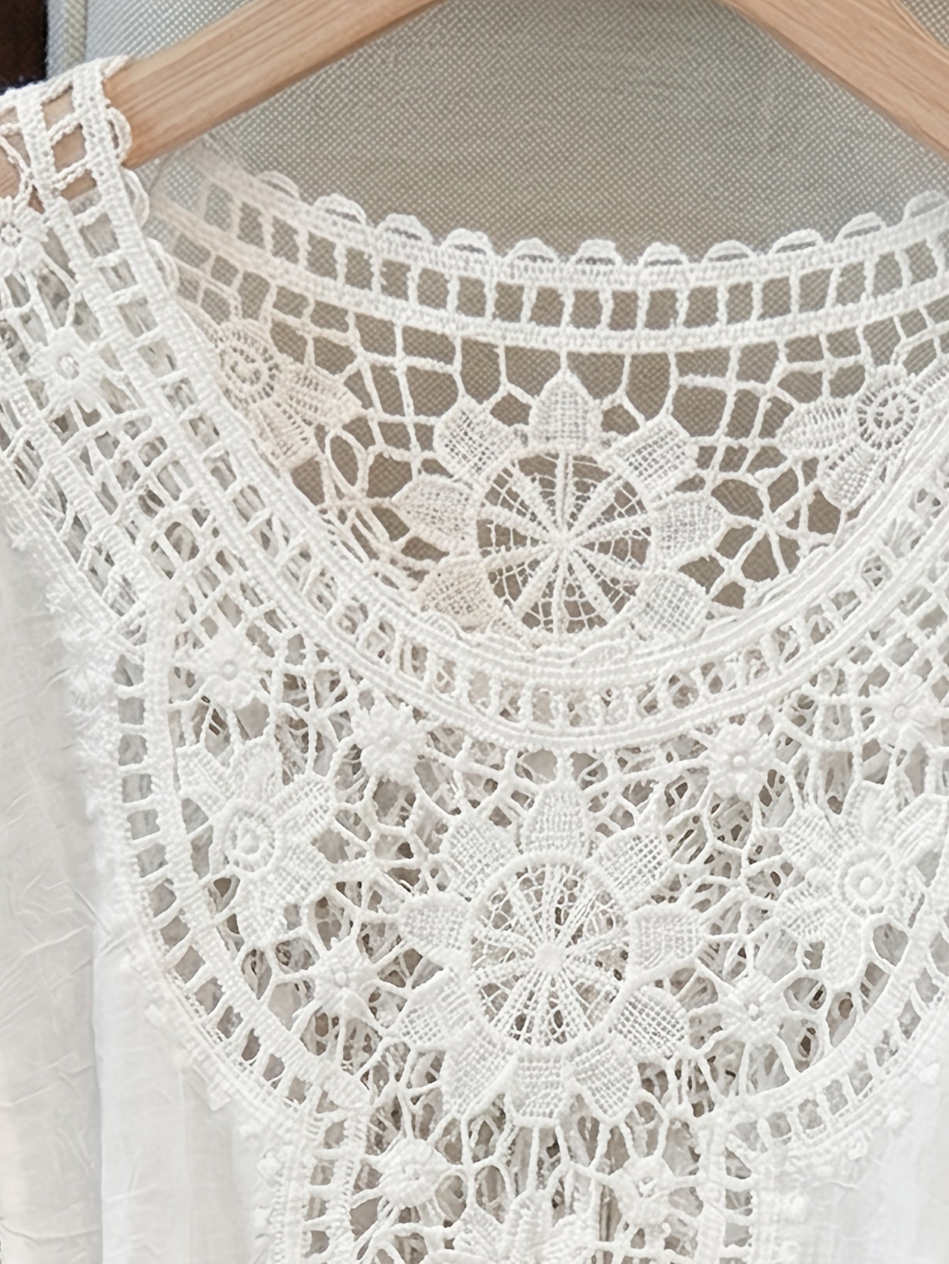 Effortless Cream Poncho Shirt for Women with Crochet Lace Fringe Hem Draped Style