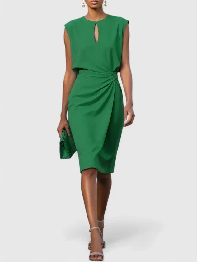Elegant Midi Dress for Women with Keyhole Neckline Ruched Waist Cocktail Style
