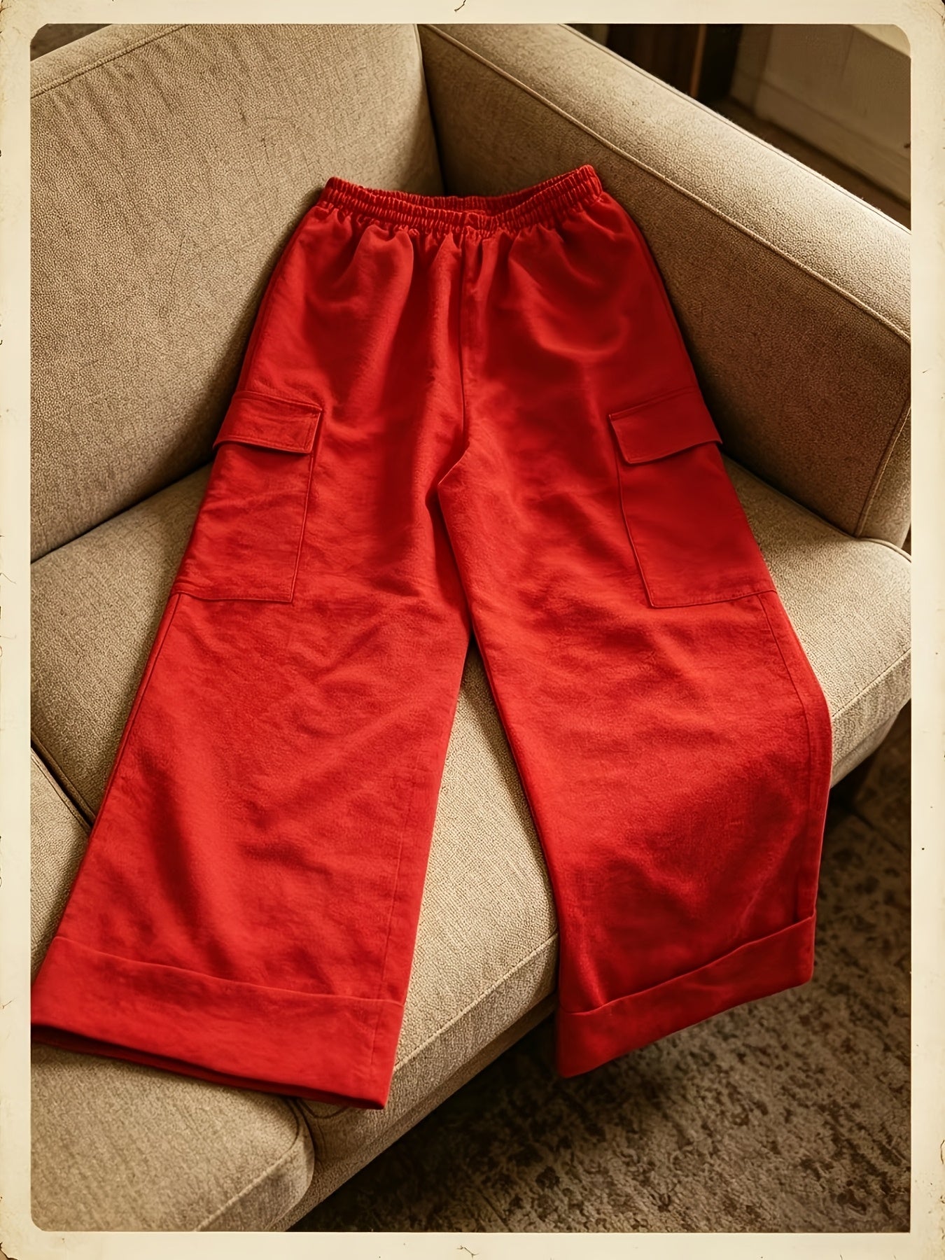 Effortless Red Cargo Pants for Women with Drawstring Waist Cropped Style