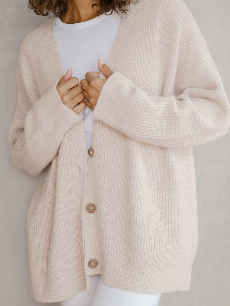 Cozy Oversized Knit Cardigan for Women with V Neck Long Sleeve Button Front Cocoon Style