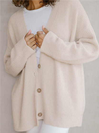 Cozy Oversized Knit Cardigan for Women with V Neck Long Sleeve Button Front Cocoon Style