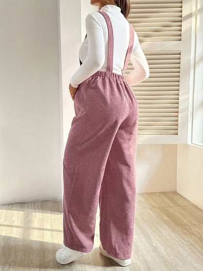 Effortless Corduroy Maternity Overalls for Women with Square Neck Sleeveless Wide Leg Relaxed Style