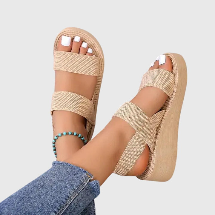 Comfortable Orthopedic Sandals for Women with Double Elastic Strap Espadrille Platform Open Toe Casual Style
