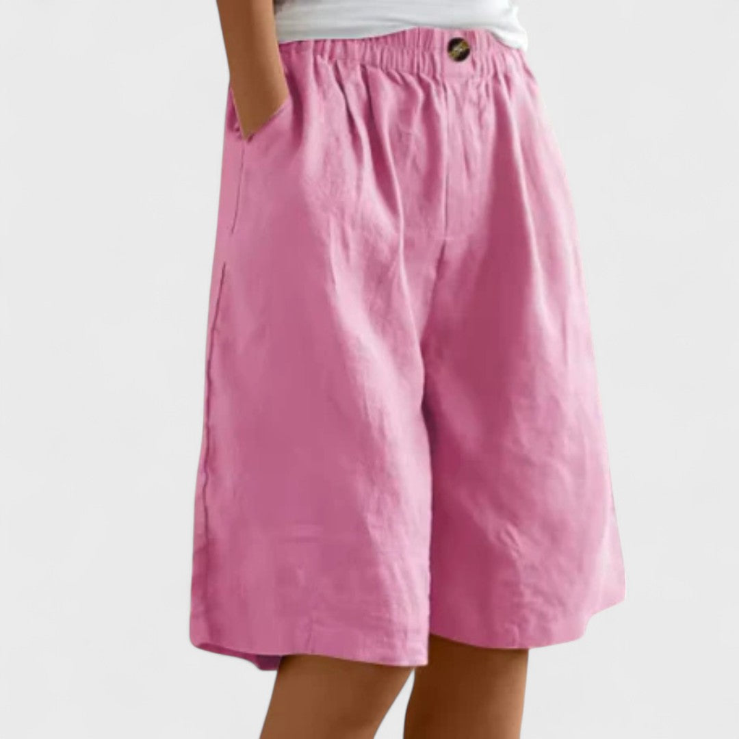 Effortless Linen Shorts for Women with High Waist Elastic Waistband Pleated Wide Leg Casual Style