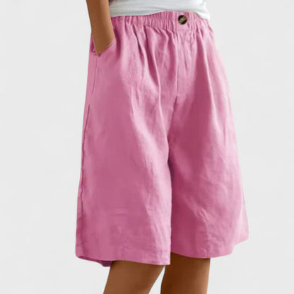 Effortless Linen Shorts for Women with High Waist Elastic Waistband Pleated Wide Leg Casual Style