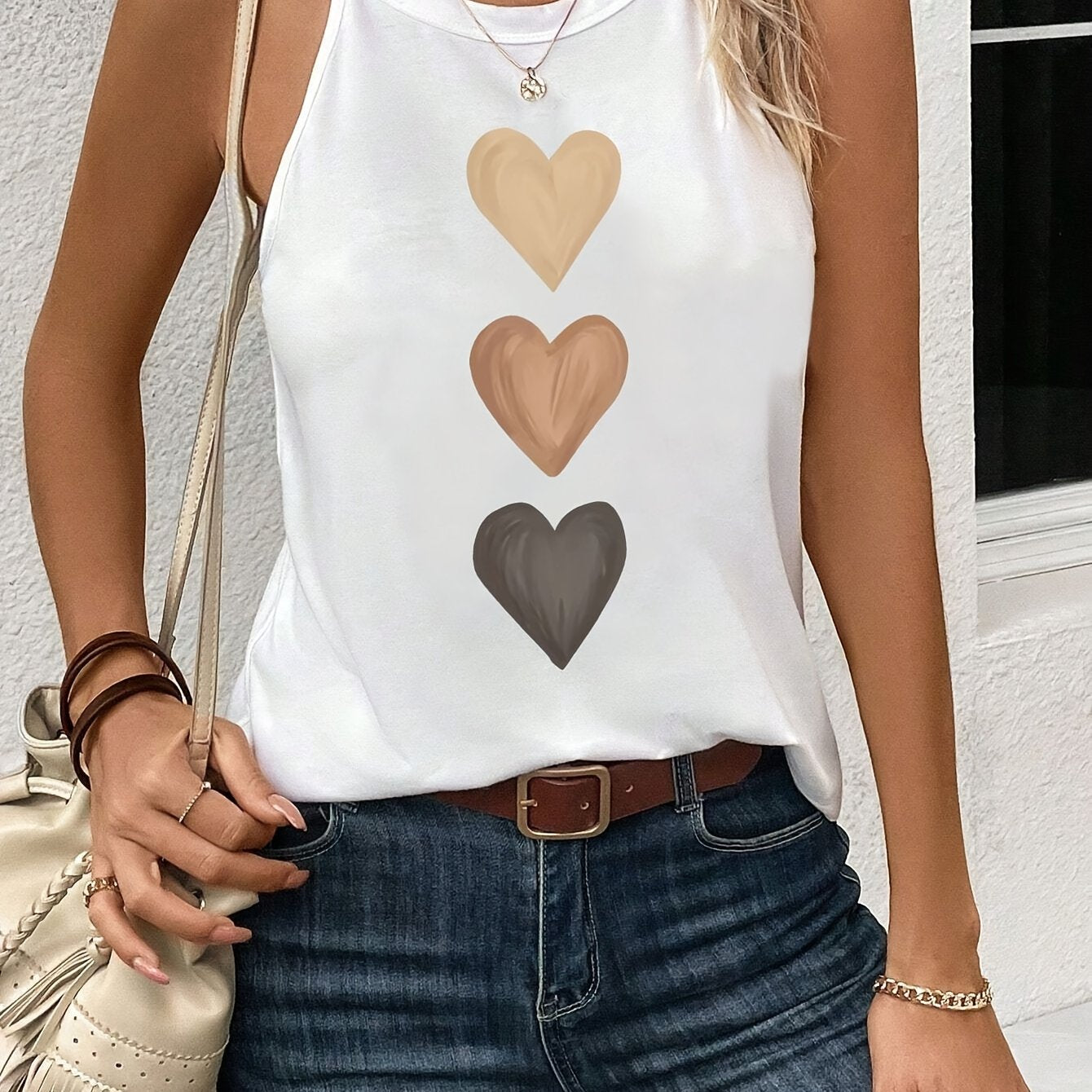 Stylish Blouses for Women with Halter Neck Gradient Heart Print Sleeveless Casual Summer Top Style
