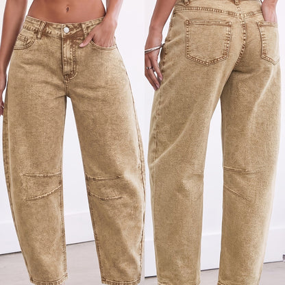Effortless Relaxed Khaki Barrel Jeans for Women with High Waist Curved Leg