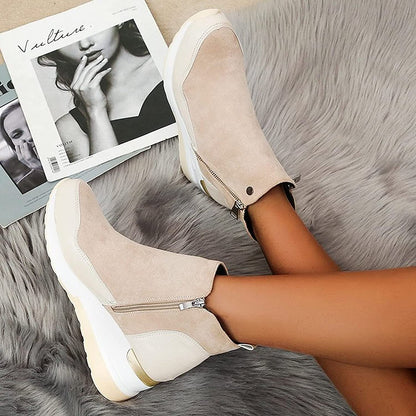 Stylish Brown Boots for Women with Zip Ankle Round Toe Wedge Style