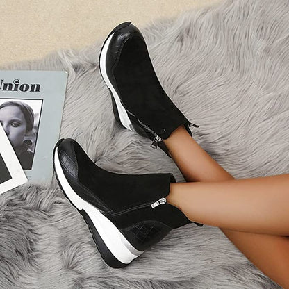 Stylish Brown Boots for Women with Zip Ankle Round Toe Wedge Style