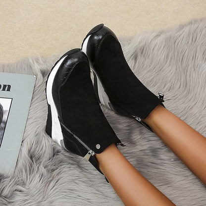 Stylish Brown Boots for Women with Zip Ankle Round Toe Wedge Style