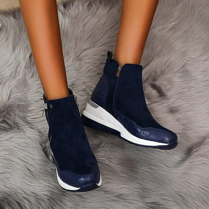 Stylish Brown Boots for Women with Zip Ankle Round Toe Wedge Style