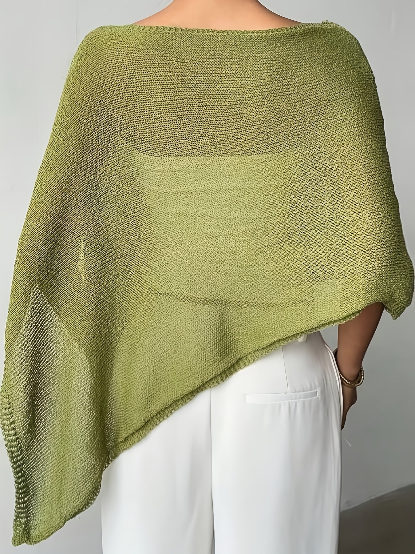 Effortless Poncho Shirt for Women with Boat Neck Asymmetric Hem Sheer Knit Style