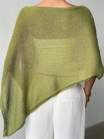 Effortless Poncho Shirt for Women with Boat Neck Asymmetric Hem Sheer Knit Style