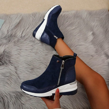 Stylish Brown Boots for Women with Zip Ankle Round Toe Wedge Style