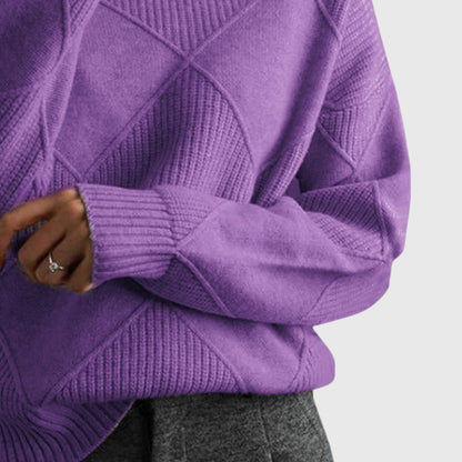 Comfortable Ribbed Knit Sweatshirt for Women with Turtleneck Long Sleeve Oversized Drop Shoulder Style