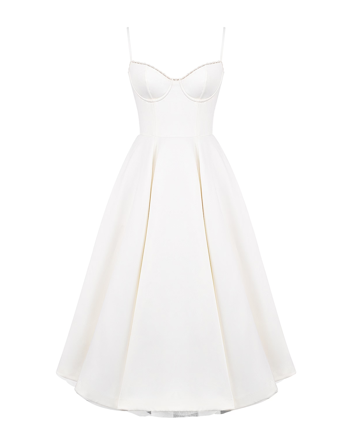 Elegant Bustier Midi Dress for Women with Sweetheart Neckline Spaghetti Strap Tulle Hem Flowing Style
