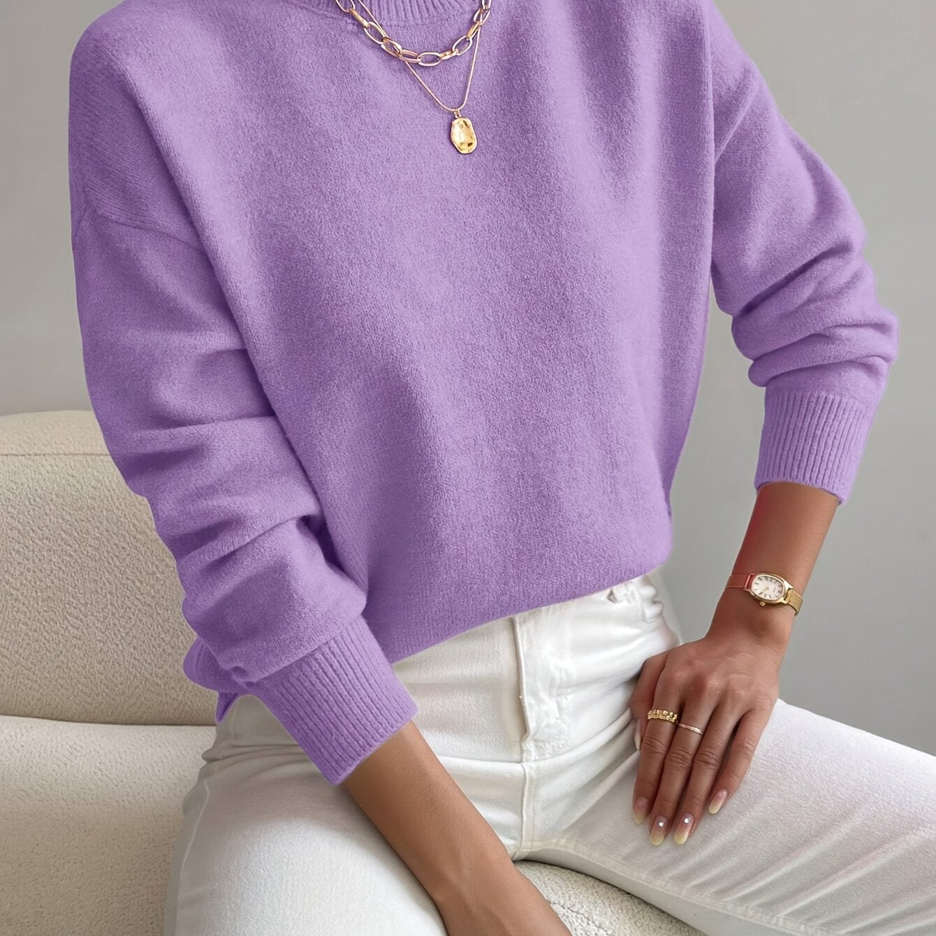Comfortable Knit Sweater for Women with Mock Neck Long Sleeve Relaxed Oversized Style