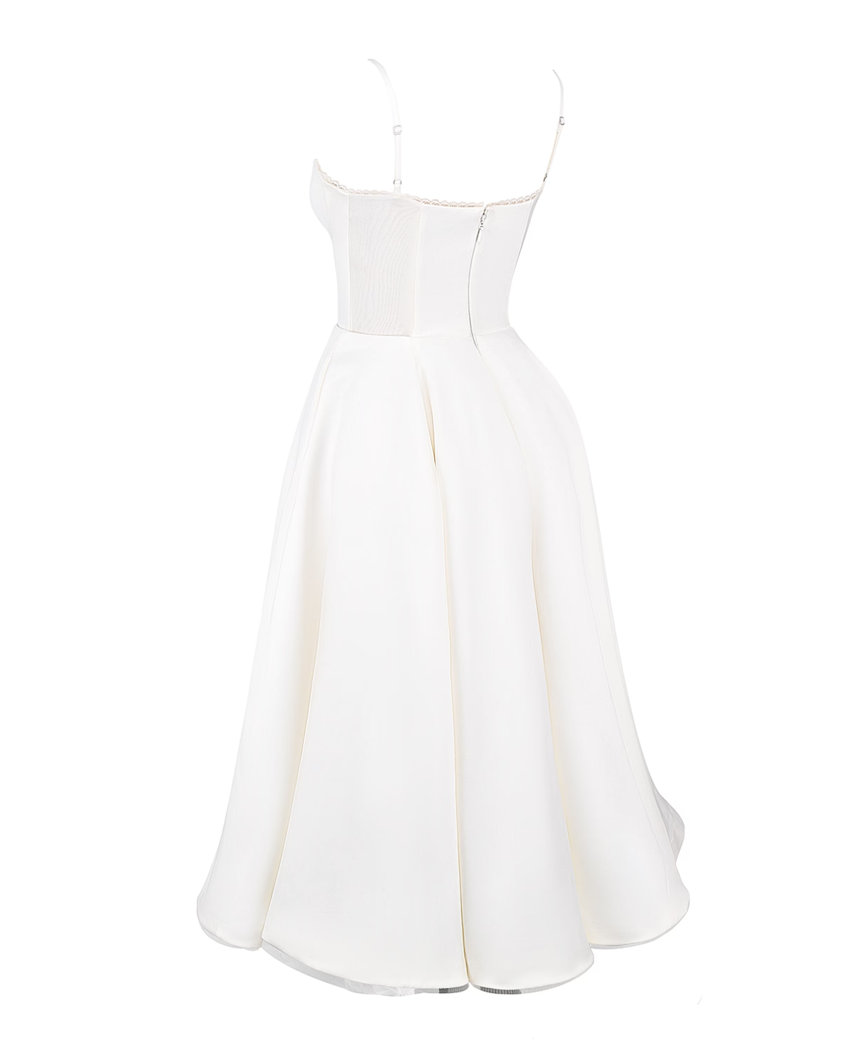 Elegant Bustier Midi Dress for Women with Sweetheart Neckline Spaghetti Strap Tulle Hem Flowing Style