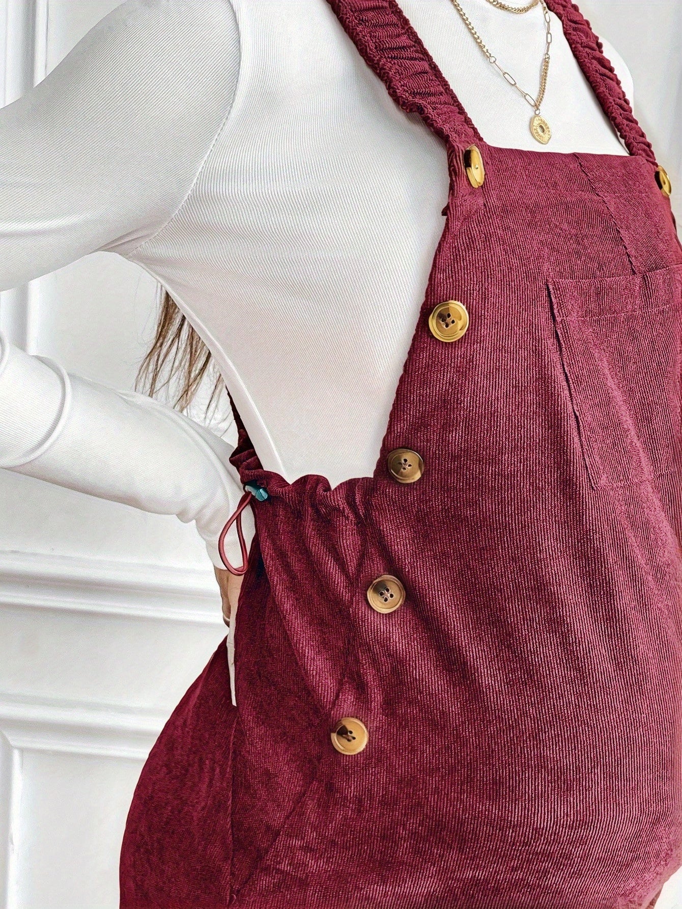 Effortless Corduroy Maternity Overalls for Women with Square Neck Sleeveless Wide Leg Relaxed Style