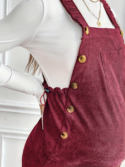Effortless Corduroy Maternity Overalls for Women with Square Neck Sleeveless Wide Leg Relaxed Style