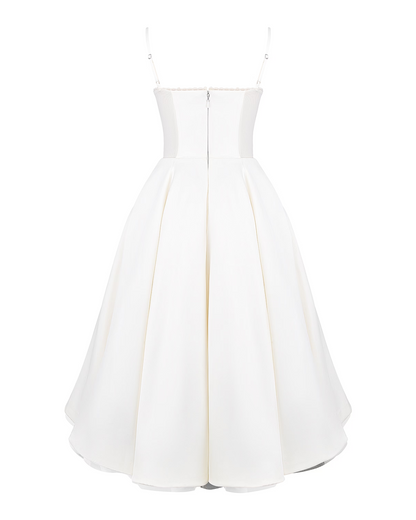 Elegant Bustier Midi Dress for Women with Sweetheart Neckline Spaghetti Strap Tulle Hem Flowing Style