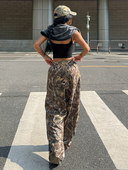 Effortless Camo Pants for Women with High Waist Wide Leg Relaxed Streetwear Style