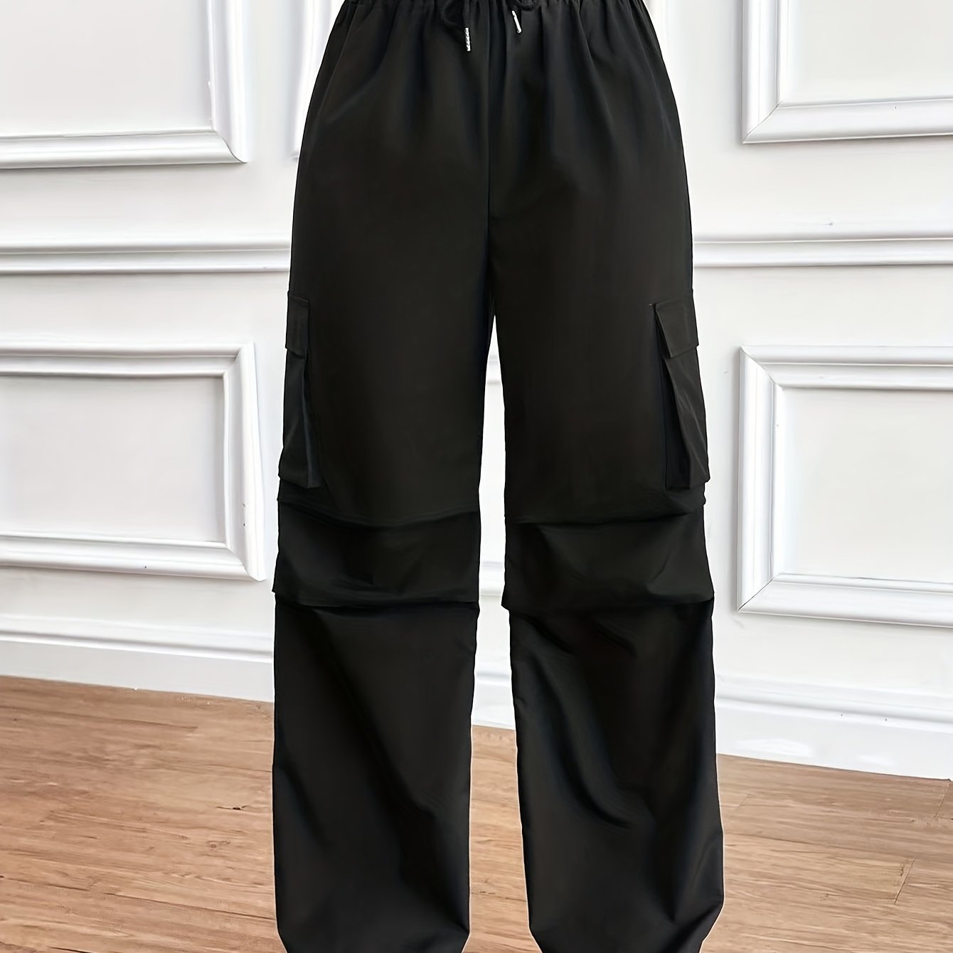 Effortless Black Cargo Pants for Women with High Waist Drawstring Wide Leg Relaxed Style