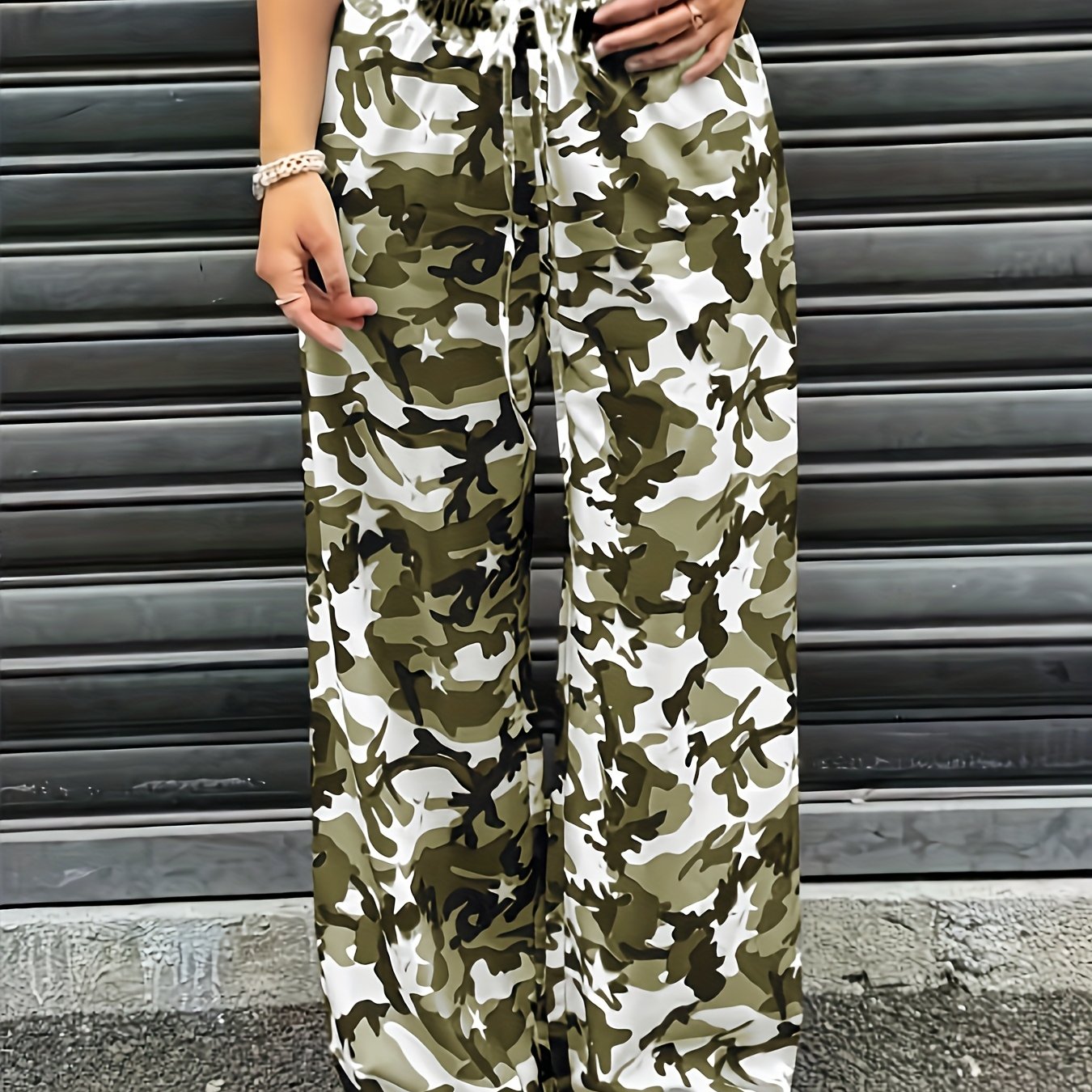 Effortless Camo Pants for Women with High Waist Drawstring Wide Leg Casual Style