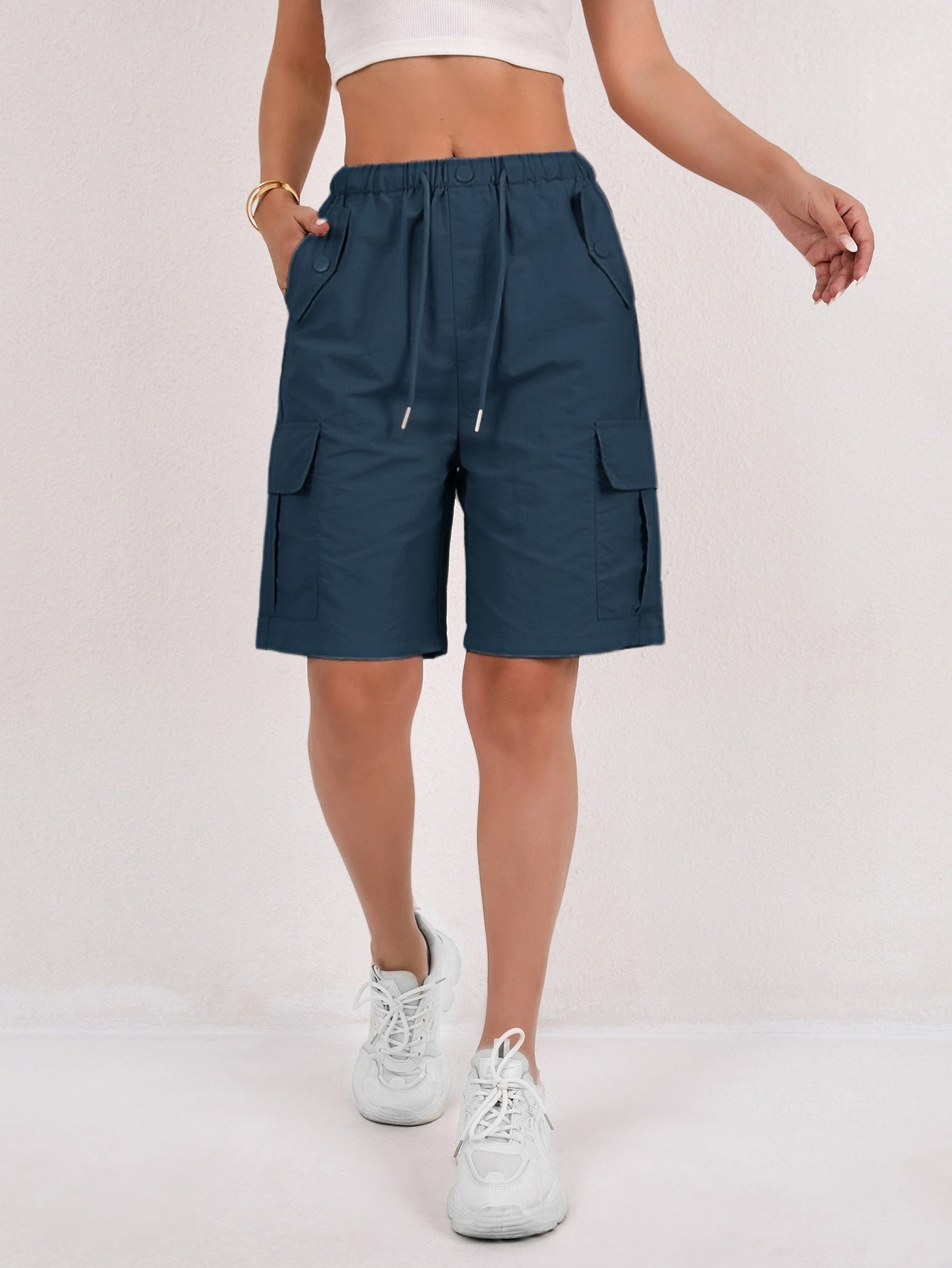 Effortless Pink Cargo Shorts for Women with High Waist Drawstring Button Pocket Relaxed Casual Style