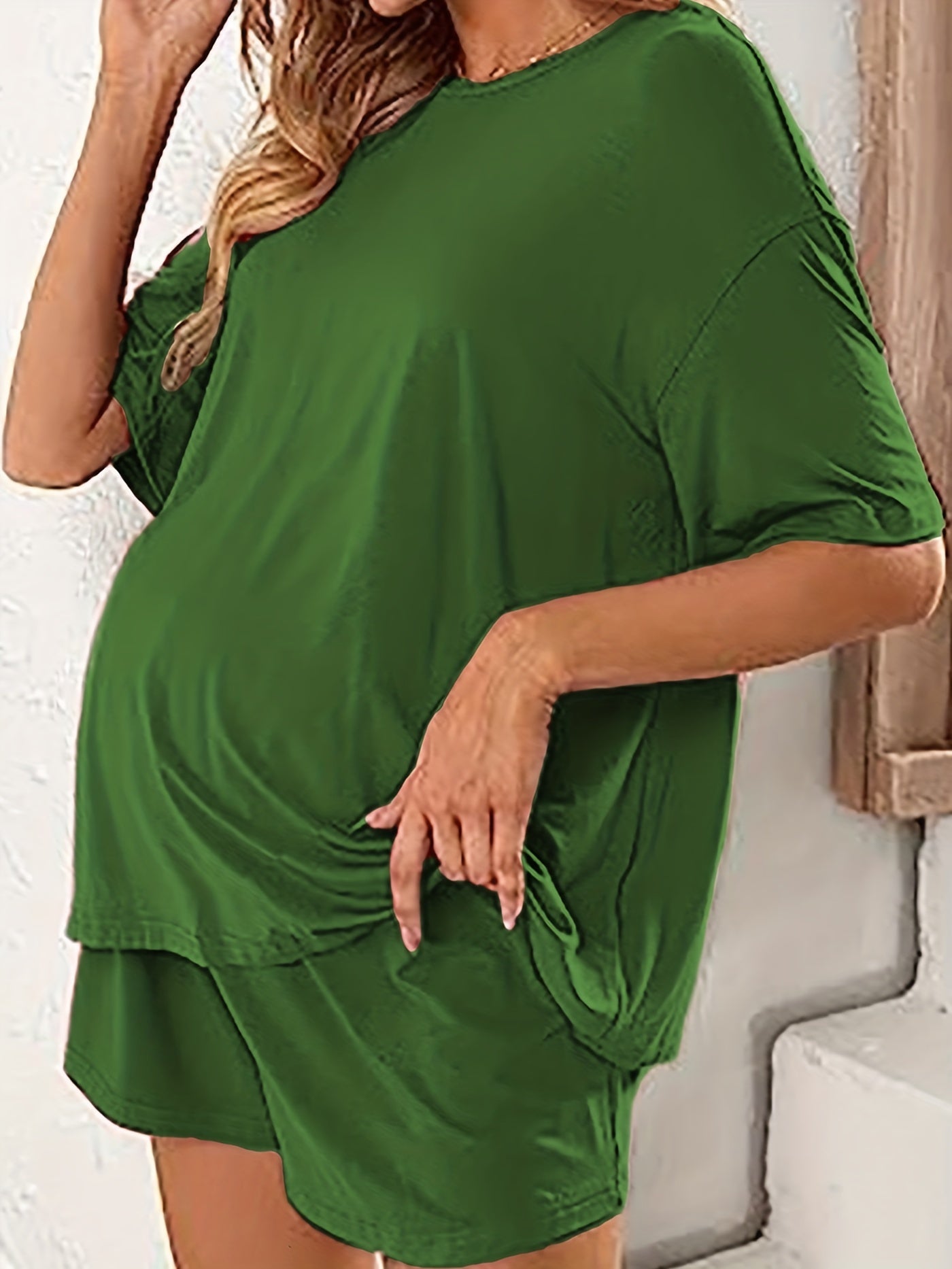Comfortable Maternity Two Piece Set for Women with Round Neck Short Sleeve Oversized Relaxed Style
