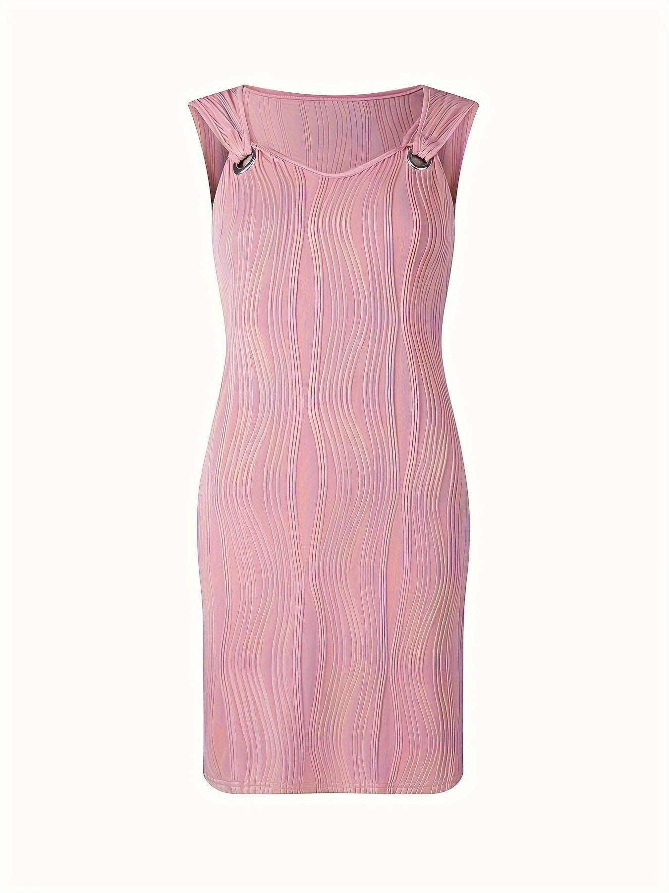 Elegant Ribbed Knit Mini Dress for Women with Sweetheart Neck Sleeveless Grommet Strap Bodycon Style