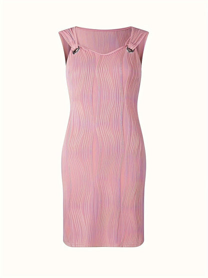 Elegant Ribbed Knit Mini Dress for Women with Sweetheart Neck Sleeveless Grommet Strap Bodycon Style