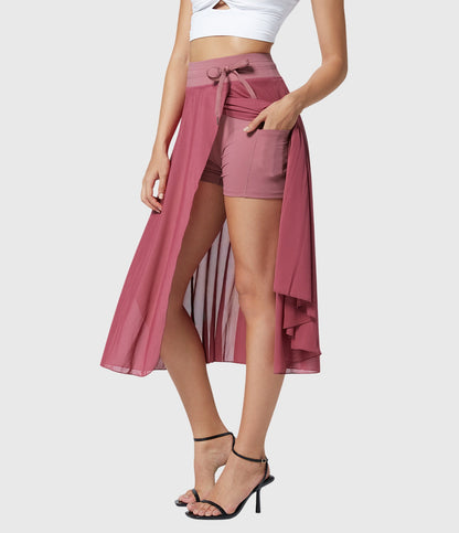 Effortless Sage Green Mesh Skirt for Women with High Waist Drawstring A Line Flowy Style