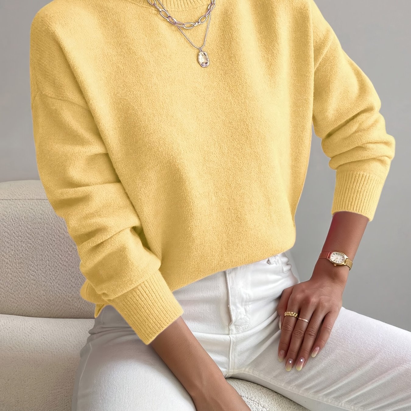 Comfortable Knit Sweater for Women with Mock Neck Long Sleeve Relaxed Oversized Style