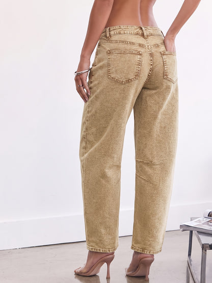 Effortless Relaxed Khaki Barrel Jeans for Women with High Waist Curved Leg