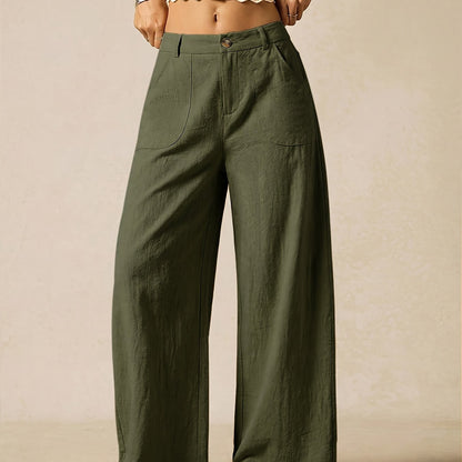 Effortless Linen Wide Leg Trousers for Women with High Waist Button Front Relaxed Casual Style