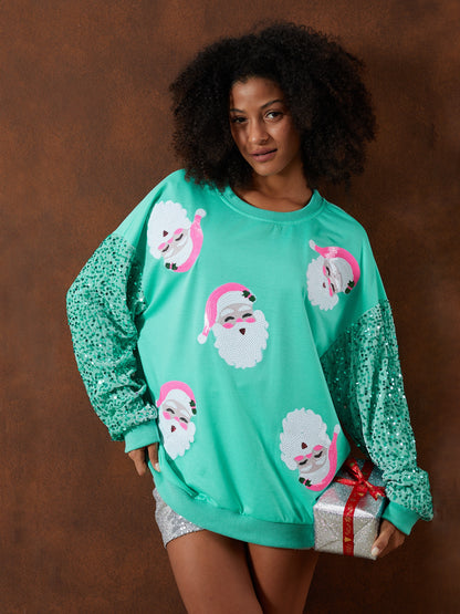 Comfortable Sequin Christmas Tacky Sweater for Women with Crew Neck Long Sleeve Santa Oversized Knit Style