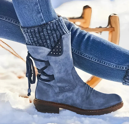 Cozy Suede Winter Boots for Women with Knit Cuff Lace Up Side Zip Style