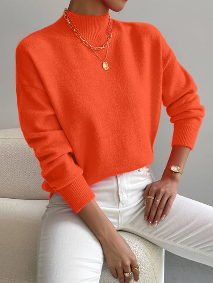 Comfortable Knit Sweater for Women with Mock Neck Long Sleeve Relaxed Oversized Style