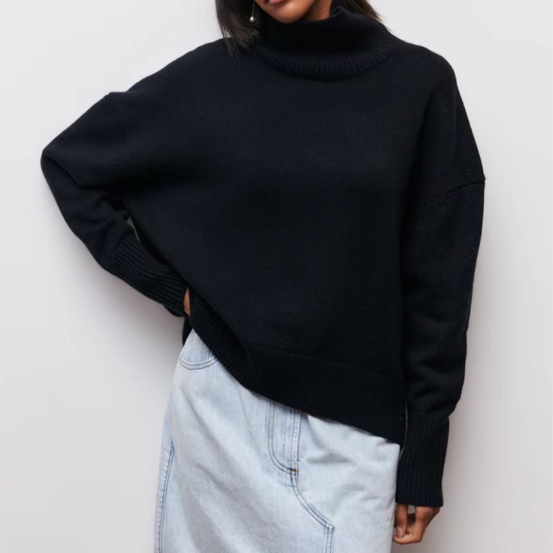 Comfortable Knit Sweater for Women with Turtleneck Short Sleeve Oversized Poncho Style
