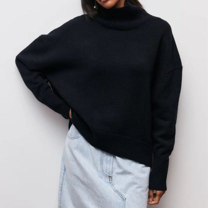 Comfortable Knit Sweater for Women with Turtleneck Short Sleeve Oversized Poncho Style
