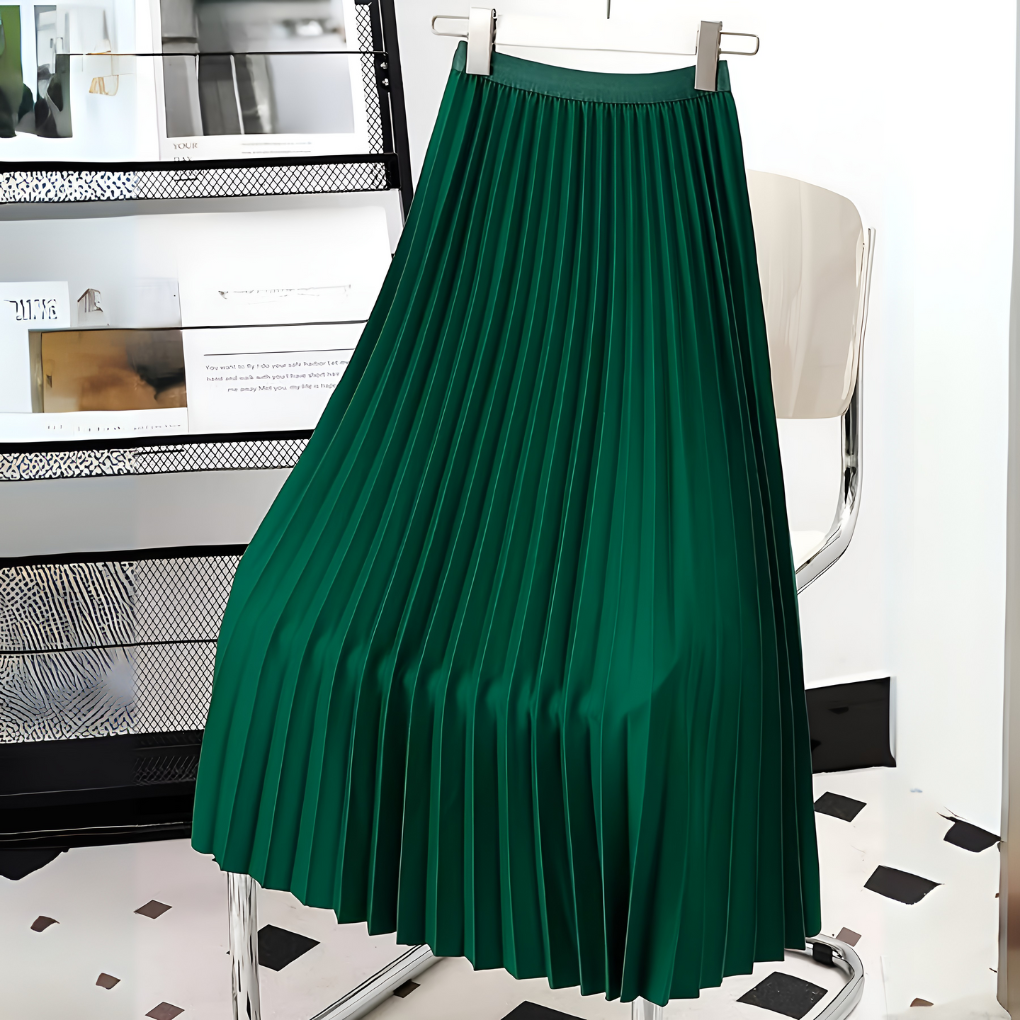 Elegant Pleated Faux Leather Maxi Skirt for Women with High Waist A Line Flowing Style