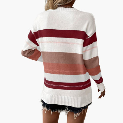 Comfortable Striped Sweater for Women with Crew Neck Long Sleeve Relaxed Oversized Knit Style
